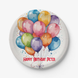 Happy Birthday bunch balloons Paper Plate