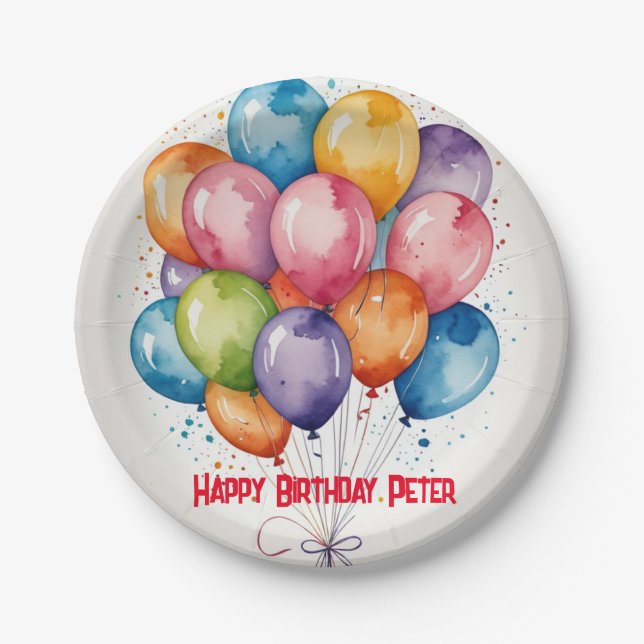 Happy Birthday bunch balloons Paper Plate (Front)