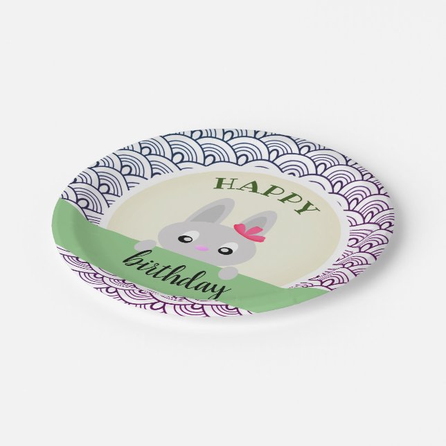 Happy birthday bunny (animals), doodle paper plate (Angled)