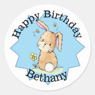 Happy Birthday Bunny Personalised Classic Round Sticker