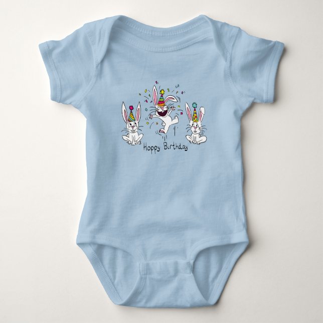 Happy Birthday Bunny Rabbit Kids Baby Bodysuit (Front)