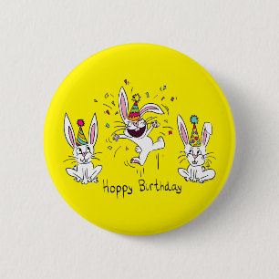 Happy Birthday Bunny Rabbits Kids Cute 6 Cm Round Badge