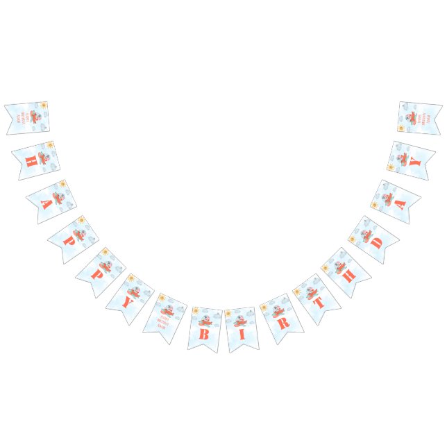 Happy Birthday bunting flag elephant pilot party (All)