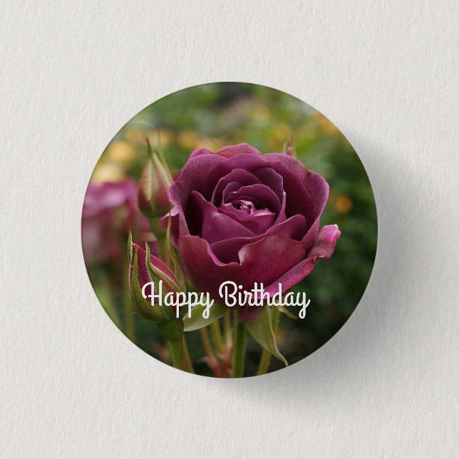Happy Birthday Burgundy Iceberg Rose #1 Button (Front)
