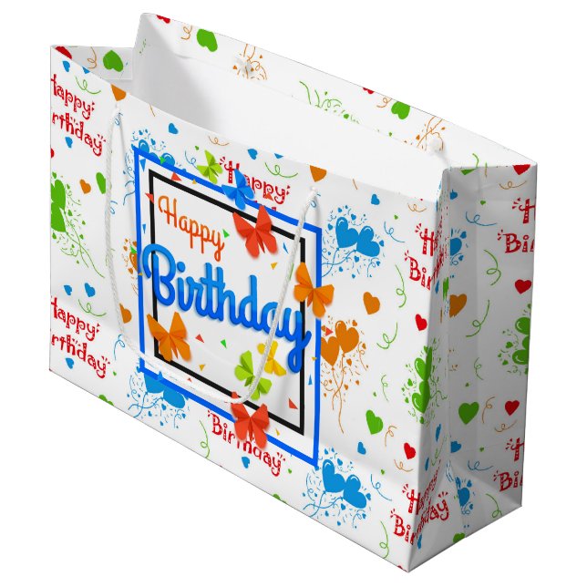 Happy Birthday Butterflies Large Gift Bag (Front Angled)