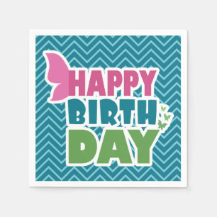Happy birthday butterfly blue paper party napkins