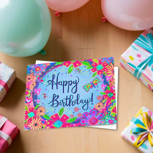 Happy Birthday Butterfly Floral Girly Card