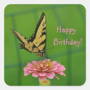 Happy Birthday Butterfly Garden Square Sticker
