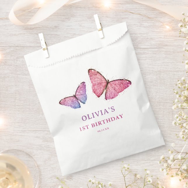 Happy Birthday Butterfly Girl Birthday Party Favour Bags (Clipped)