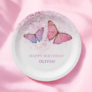 Happy Birthday Butterfly Girl Birthday Party Paper Plate