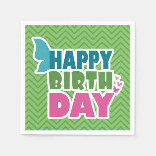 Happy birthday butterfly green zig zag napkins