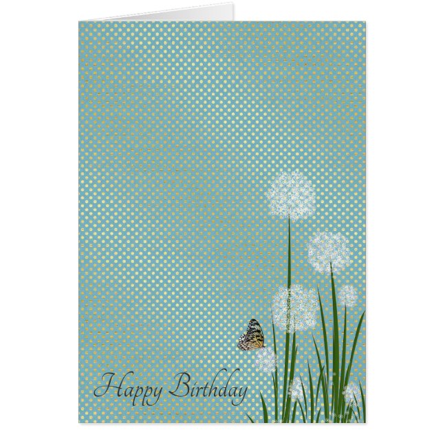 happy birthday-butterfly on puff flower (Front)