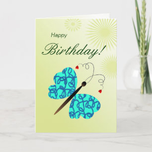 Happy Birthday butterfly with lovely floral stars Card