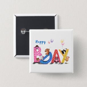 Happy Birthday Button Baby Bears Party Celebration