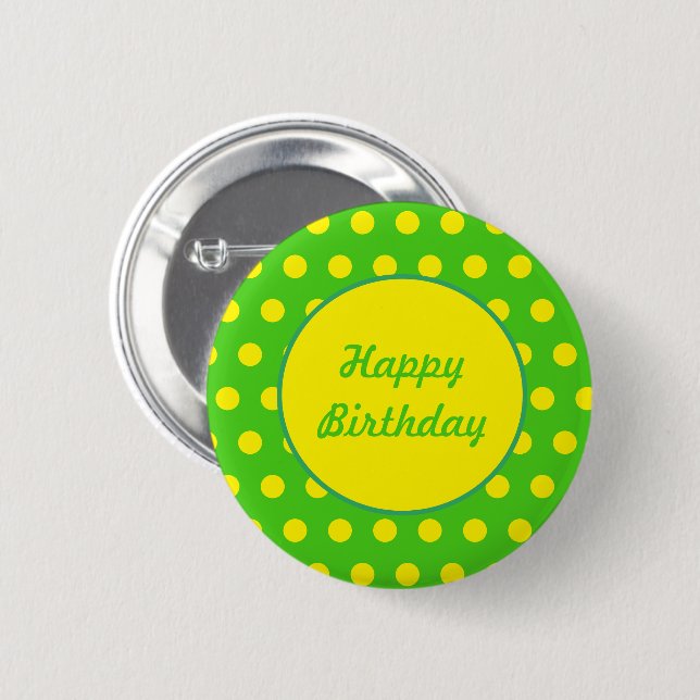 Happy Birthday Button (Neon Green & Neon Yellow) (Front & Back)