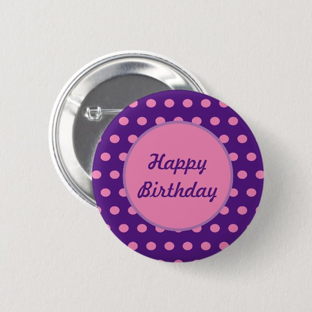Happy Birthday Button (Purple & Pink) (Front & Back)