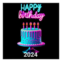 Happy Birthday Cake 2024 Bday Party Custom Neon