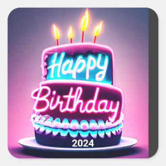 Happy Birthday Cake 2024 Bday Party Square Sticker