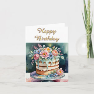 Happy Birthday Cake and Candles Greeting Card