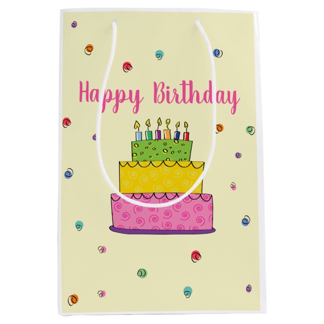 Happy Birthday Cake Candle Whimsical Medium Gift Bag (Front)