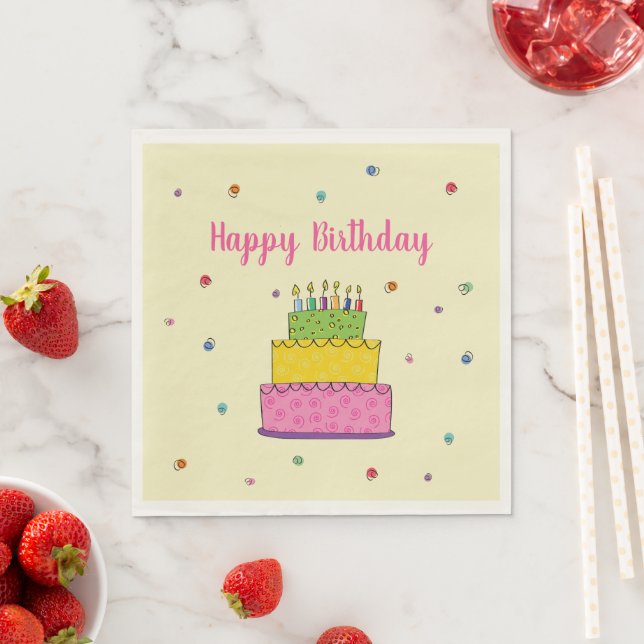 Happy Birthday Cake Candle Whimsical Napkin (Insitu)