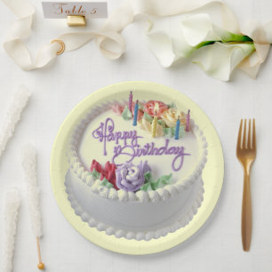 Happy Birthday Cake Candles Paper Plate