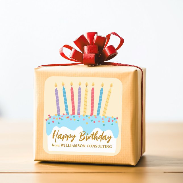 Happy Birthday Cake Chic Custom Business Square Sticker (Creator Uploaded)