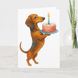 Happy birthday cake dachshund puppy wiener dog card
