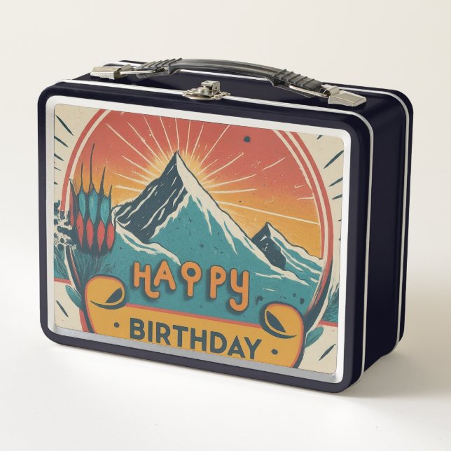 Happy Birthday Cake Design Metal Lunch Box (Front)