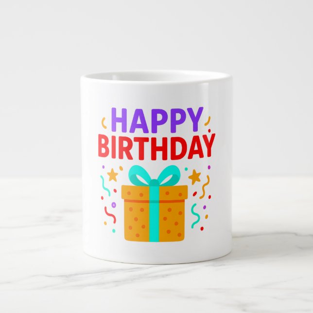 Happy Birthday Cake Graphic Large Coffee Mug (Front)
