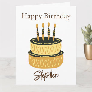 Happy Birthday Cake Illustration Minimal Birthday Card