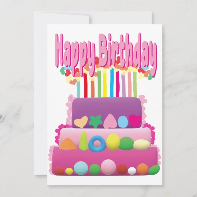Happy Birthday Cake  Invitation (Front)