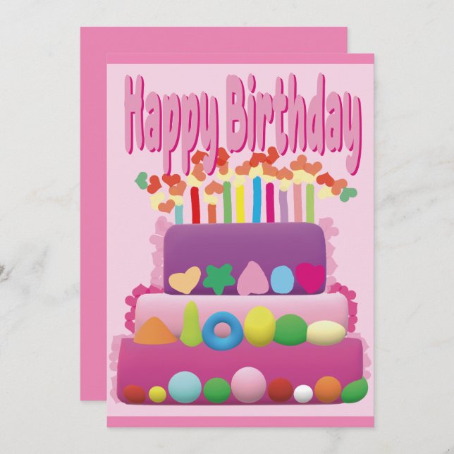 Happy Birthday Cake Invitation (Front/Back)