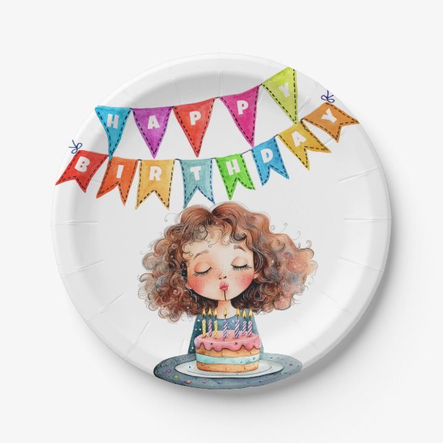 Happy Birthday Cake Paper Plate (Front)