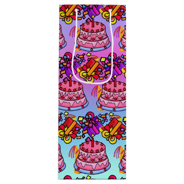 Happy Birthday Cake Presents Party Celebrate Wine Gift Bag (Front)