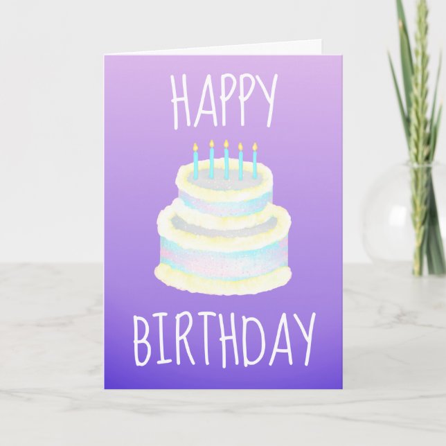 Happy Birthday Cake Purple Card (Front)