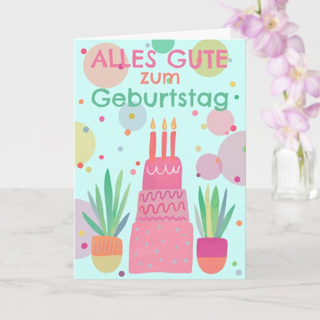 Happy birthday cake Rosa Bunt Card (Orchid)
