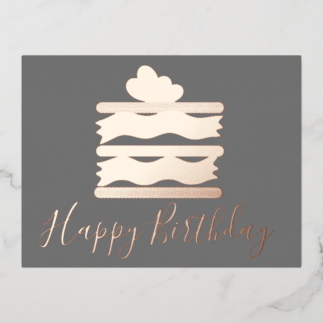 Happy Birthday Cake Slice  Teal Foil Holiday  (Front)