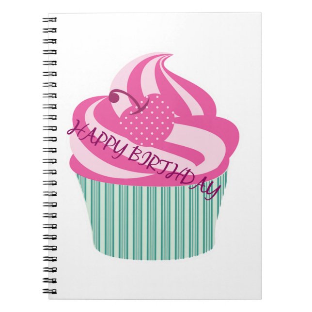 Happy Birthday Cake Spiral Notebook (Front)