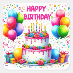 Happy Birthday Cake Square Sticker
