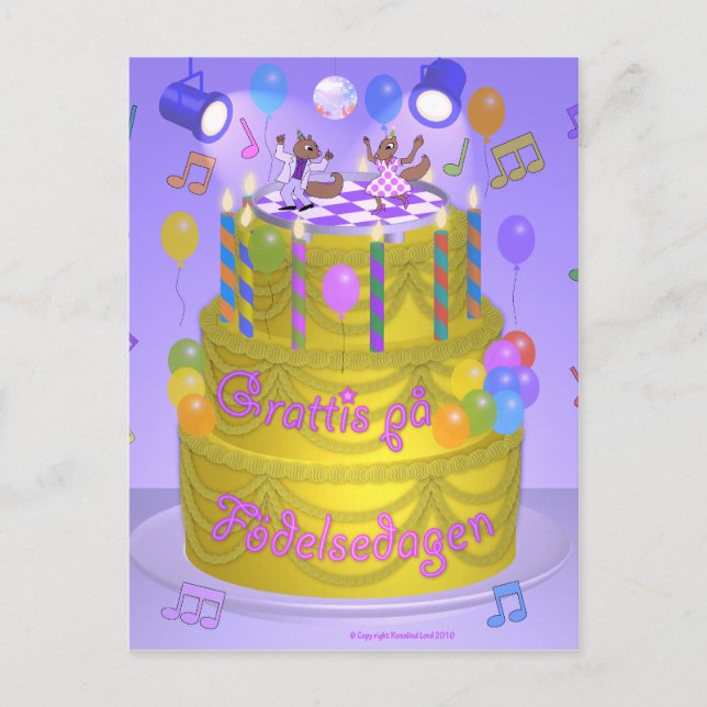 "Happy Birthday" cake (Swedish) Postcard (Front)