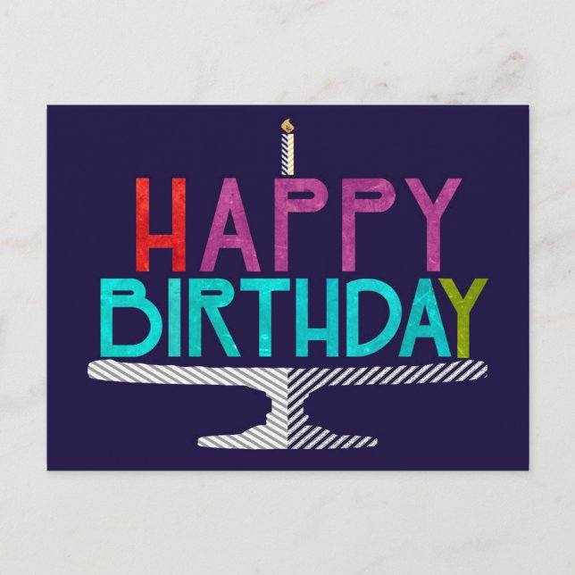 Happy Birthday Cake Typography Postcard (Front)