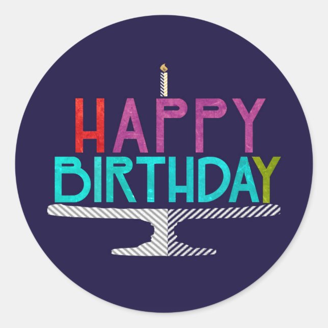 Happy Birthday Cake Typography Sticker (Round) (Front)