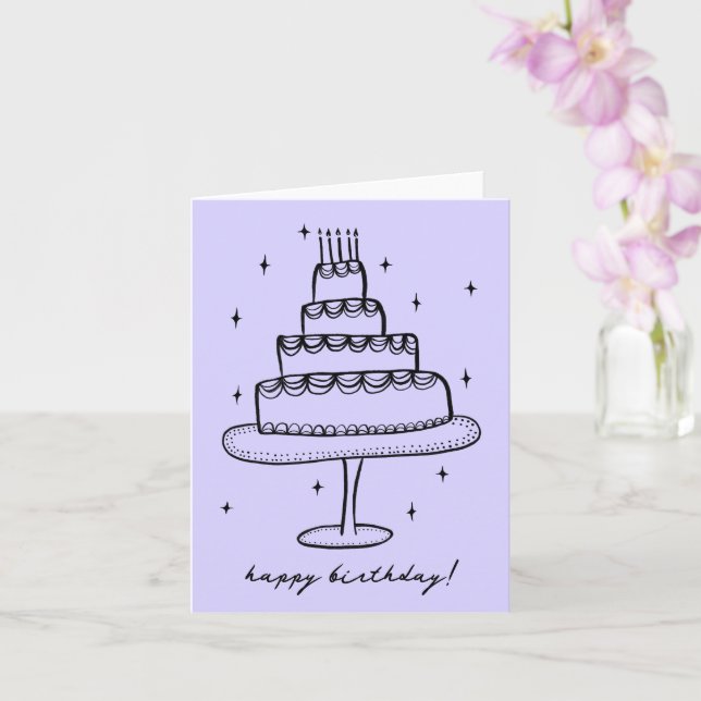 Happy Birthday Cake Whimsical Sketch Doodle  Card (Orchid)
