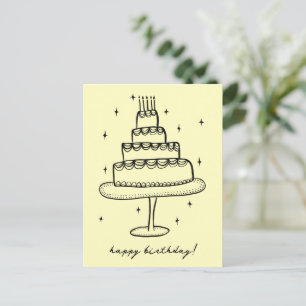 Happy Birthday Cake Whimsical Sketch Doodle Postcard