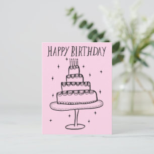 Happy Birthday Cake Whimsical Sketch Doodle  Postcard