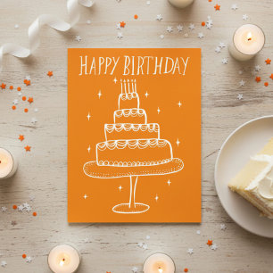 Happy Birthday Cake Whimsical Sketch Doodle Postcard