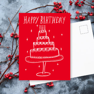 Happy Birthday Cake Whimsical Sketch Doodle Postcard