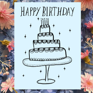 Happy Birthday Cake Whimsical Sketch Doodle Postcard