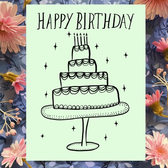 Happy Birthday Cake Whimsical Sketch Doodle  Postcard (Happy Birthday Cake Whimsical Sketch Doodle Postcard
)